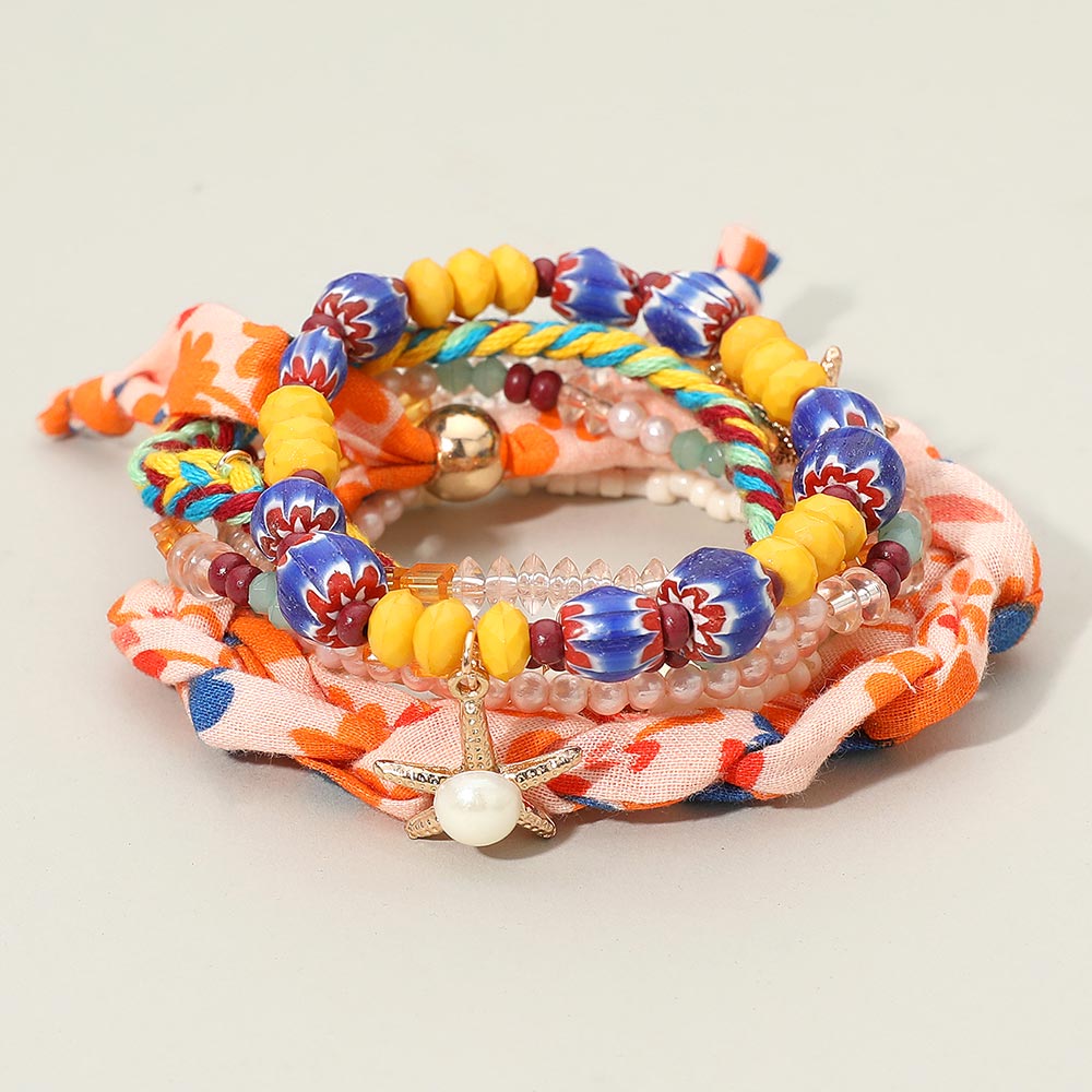 Madeline Love Multi 7PCS - Boho Pearl Starfish Shell Charm Beaded Stretch Adjustable Multi Layered Bracelets