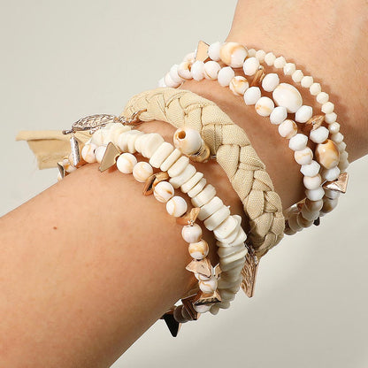 Madeline Love Neutral 6PCS - Boho Turtle Beach Theme Charm Beaded Stretch Multi Layered Bracelets