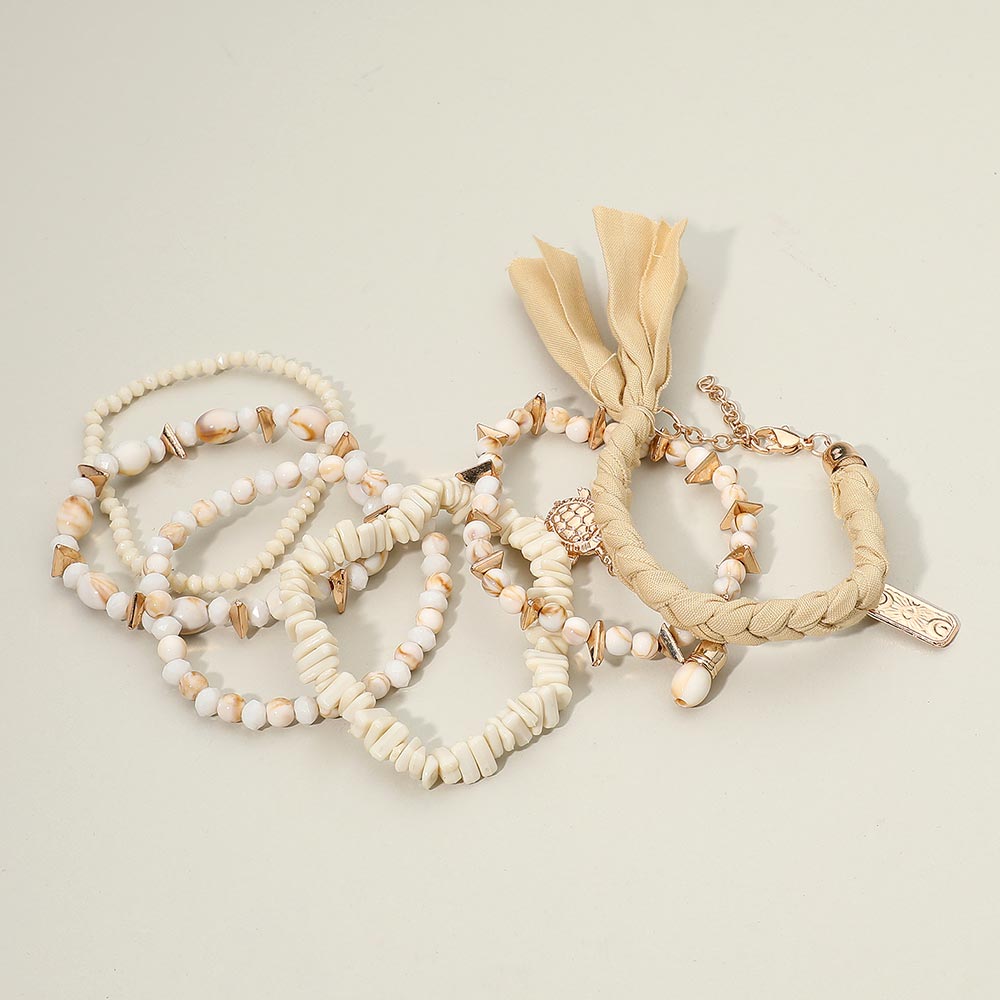 Madeline Love Neutral 6PCS - Boho Turtle Beach Theme Charm Beaded Stretch Multi Layered Bracelets - extra