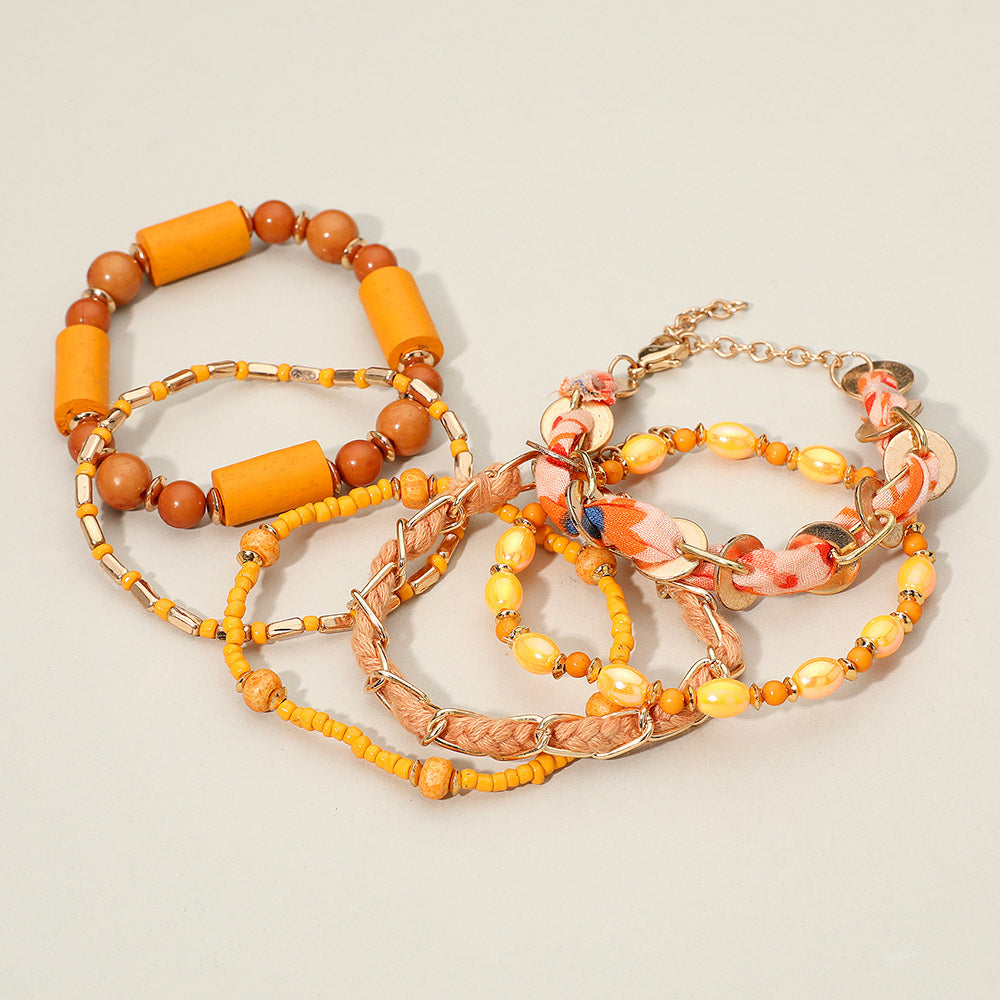 Madeline Love Yellow 6PCS - Boho Beaded Multi Layered Bracelets - desc