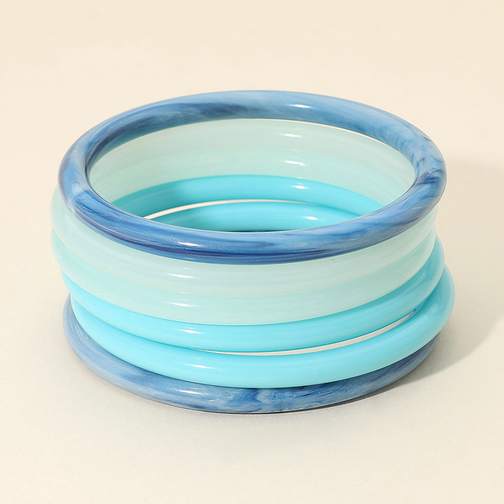 Madeline Love Blue, Multi 6PCS - Stackable Resin Bangle Multi Layered Bracelets