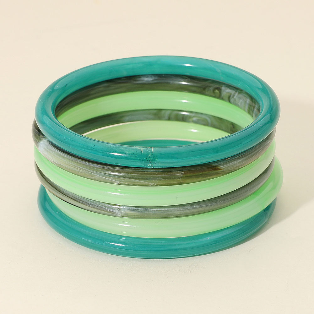 Madeline Love Green, Multi 6PCS - Stackable Resin Bangle Multi Layered Bracelets
