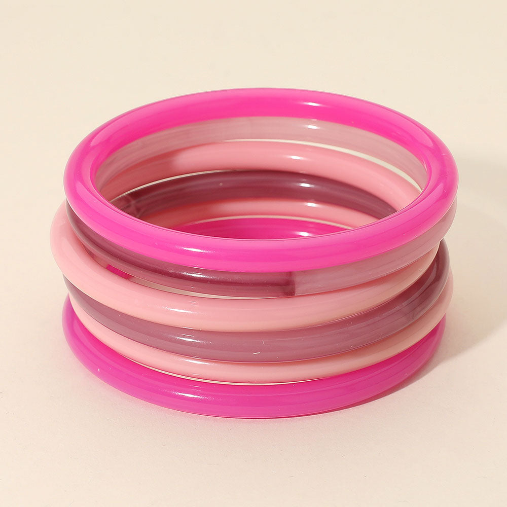 Madeline Love Multi, Pink 6PCS - Stackable Resin Bangle Multi Layered Bracelets