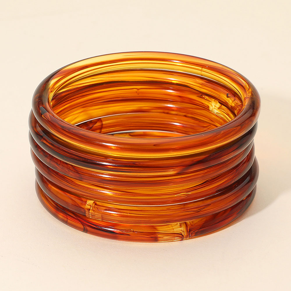 Madeline Love Multi, Tortoise 6PCS - Stackable Resin Bangle Multi Layered Bracelets
