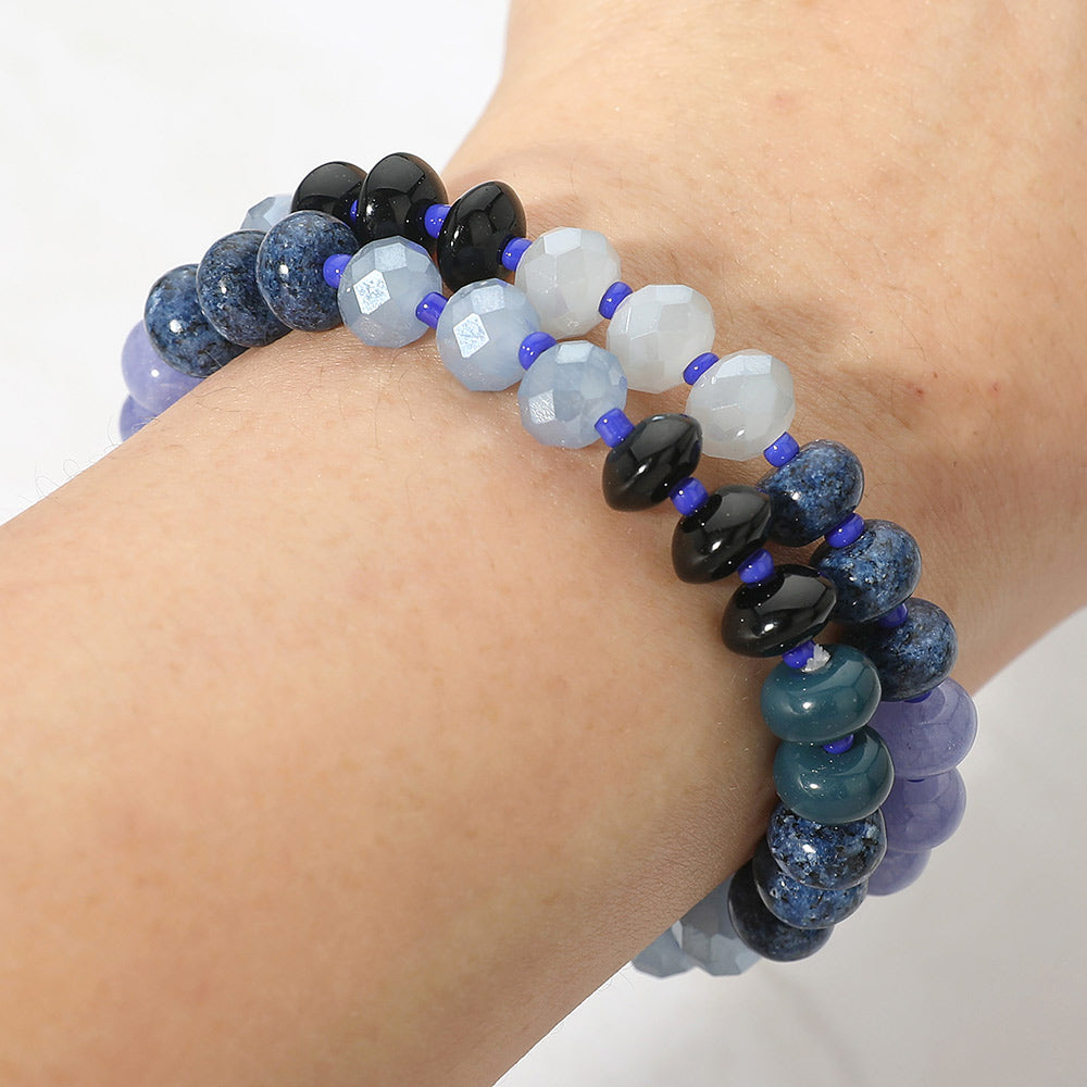 Madeline Love Blue 2PCS - Faceted Pebble Beaded Stretch Multi Layered Bracelets