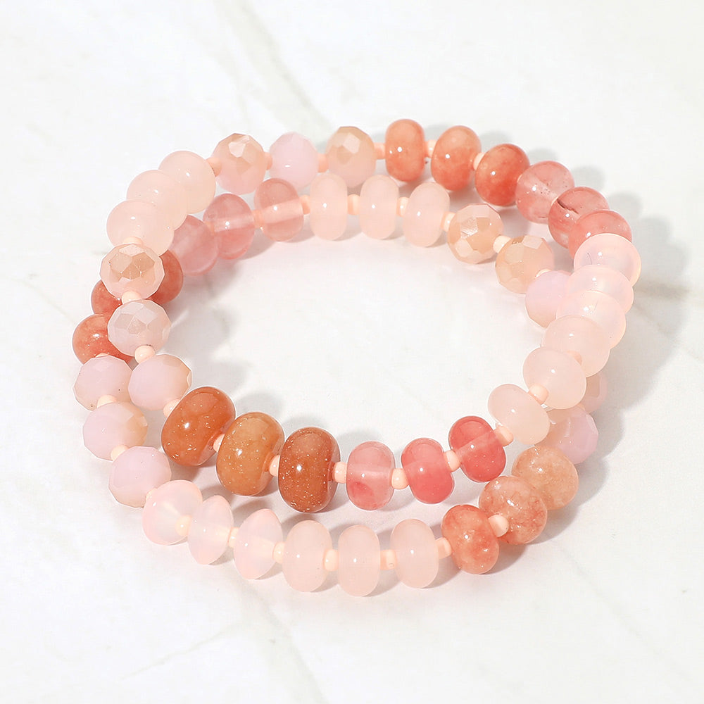 Madeline Love Dust Pink 2PCS - Faceted Pebble Beaded Stretch Multi Layered Bracelets