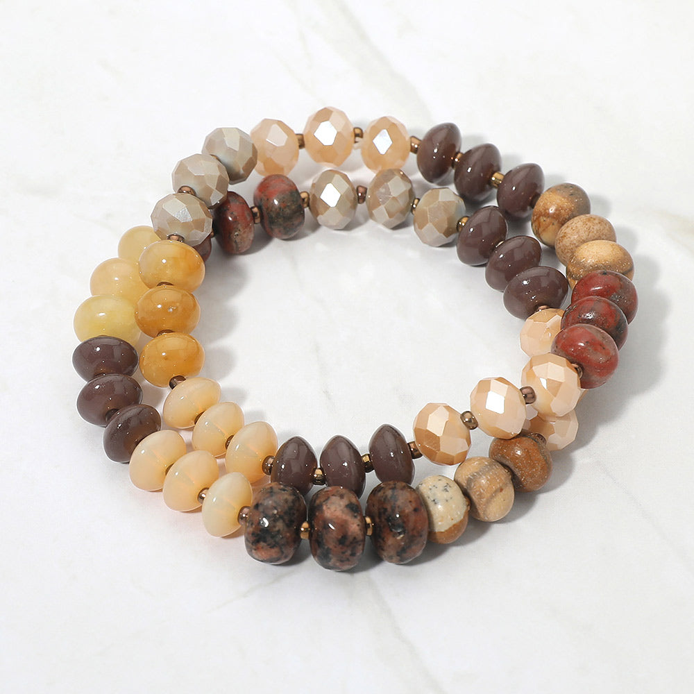 Madeline Love Brown 2PCS - Faceted Pebble Beaded Stretch Multi Layered Bracelets