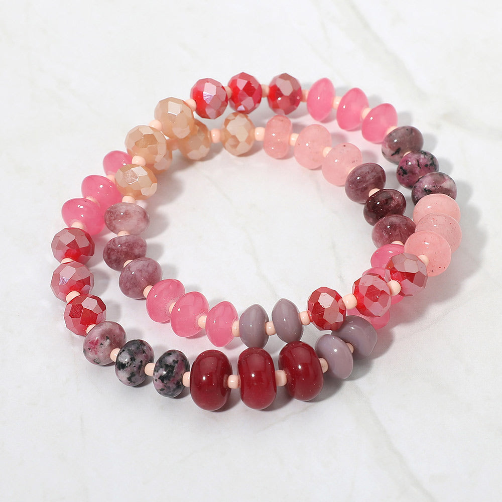 Madeline Love Burgundy 2PCS - Faceted Pebble Beaded Stretch Multi Layered Bracelets