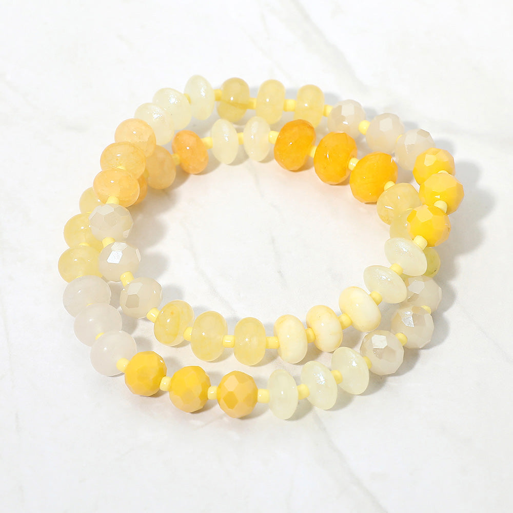 Madeline Love Yellow 2PCS - Faceted Pebble Beaded Stretch Multi Layered Bracelets