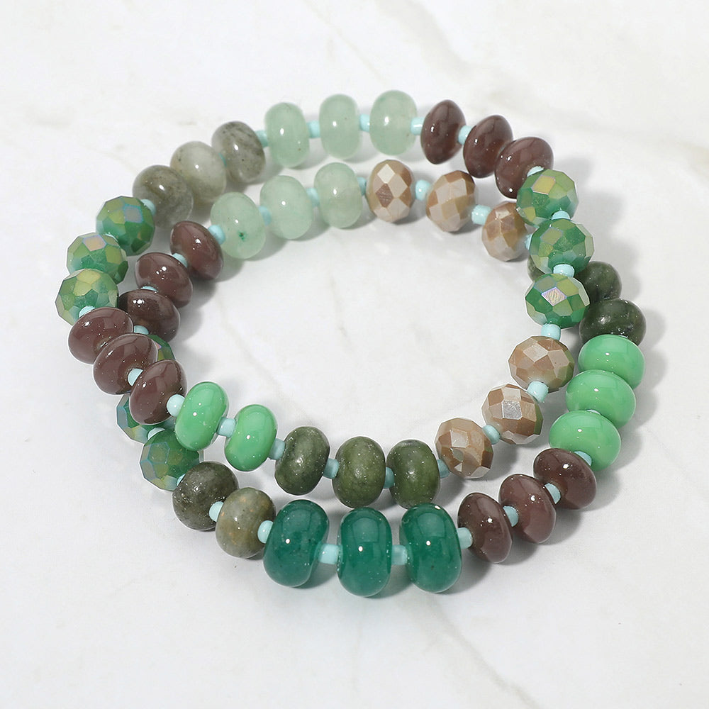 Madeline Love Dark, Green 2PCS - Faceted Pebble Beaded Stretch Multi Layered Bracelets