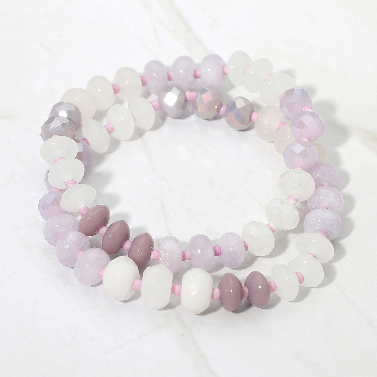 Madeline Love Lavender 2PCS - Faceted Pebble Beaded Stretch Multi Layered Bracelets