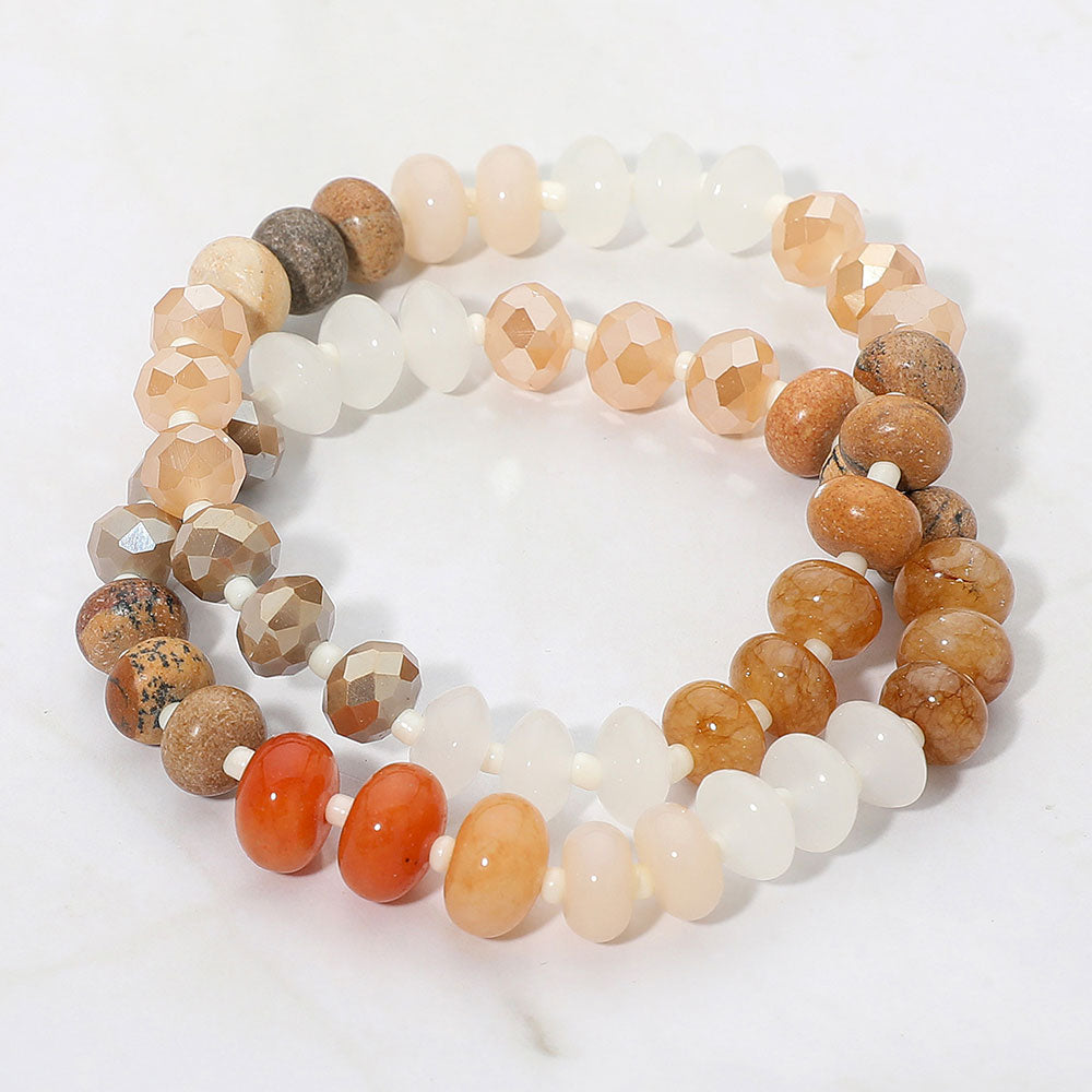 Madeline Love Brown, Light 2PCS - Faceted Pebble Beaded Stretch Multi Layered Bracelets
