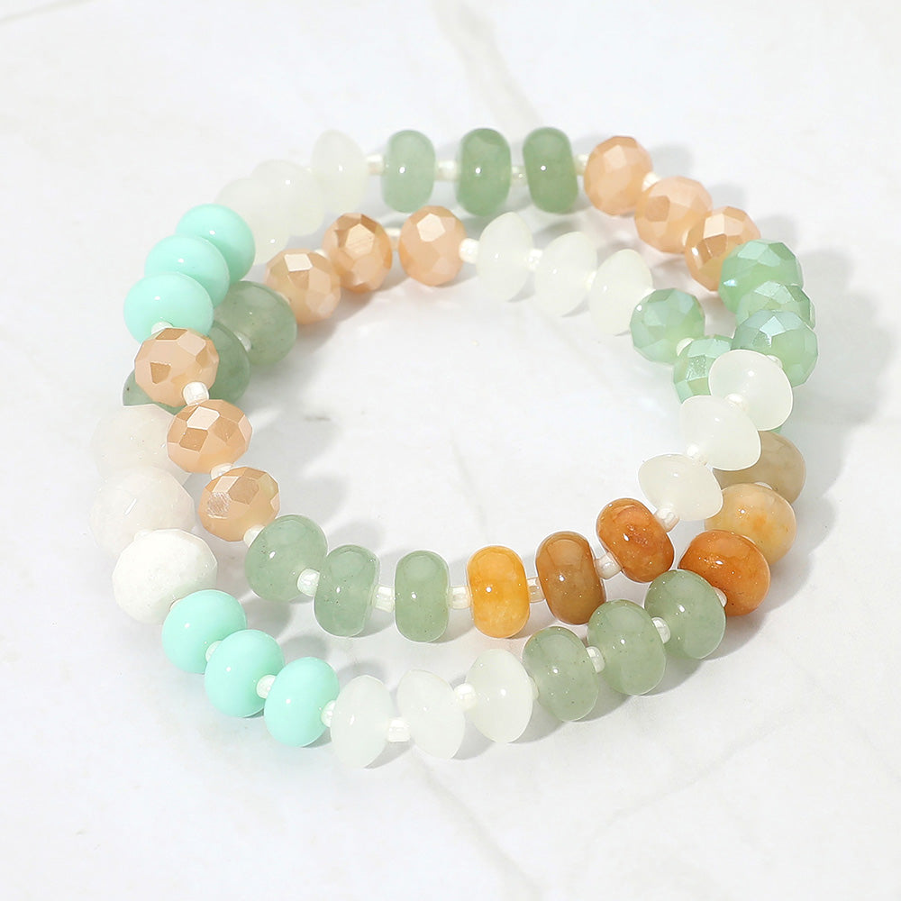 Madeline Love Mint 2PCS - Faceted Pebble Beaded Stretch Multi Layered Bracelets