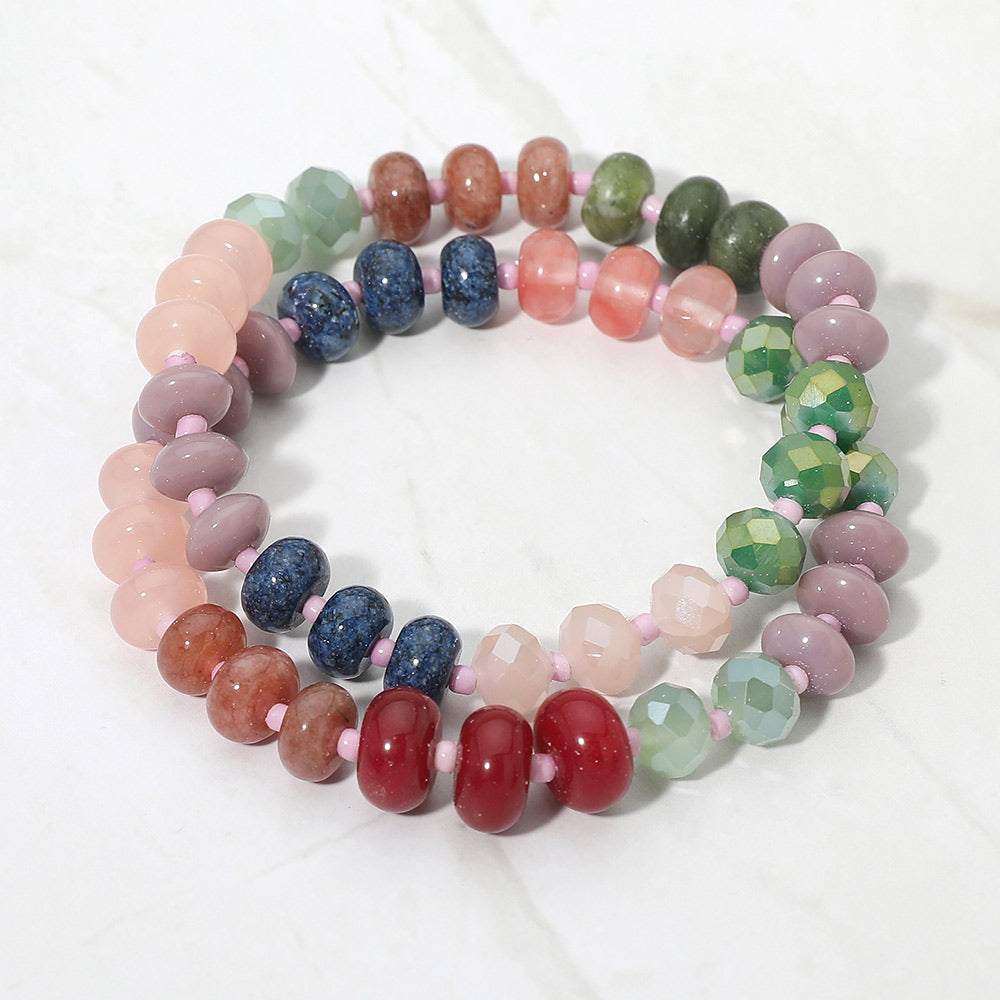 Madeline Love Multi 2PCS - Faceted Pebble Beaded Stretch Multi Layered Bracelets