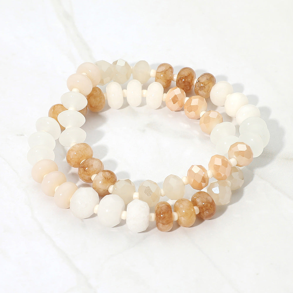 Madeline Love Ivory 2PCS - Faceted Pebble Beaded Stretch Multi Layered Bracelets