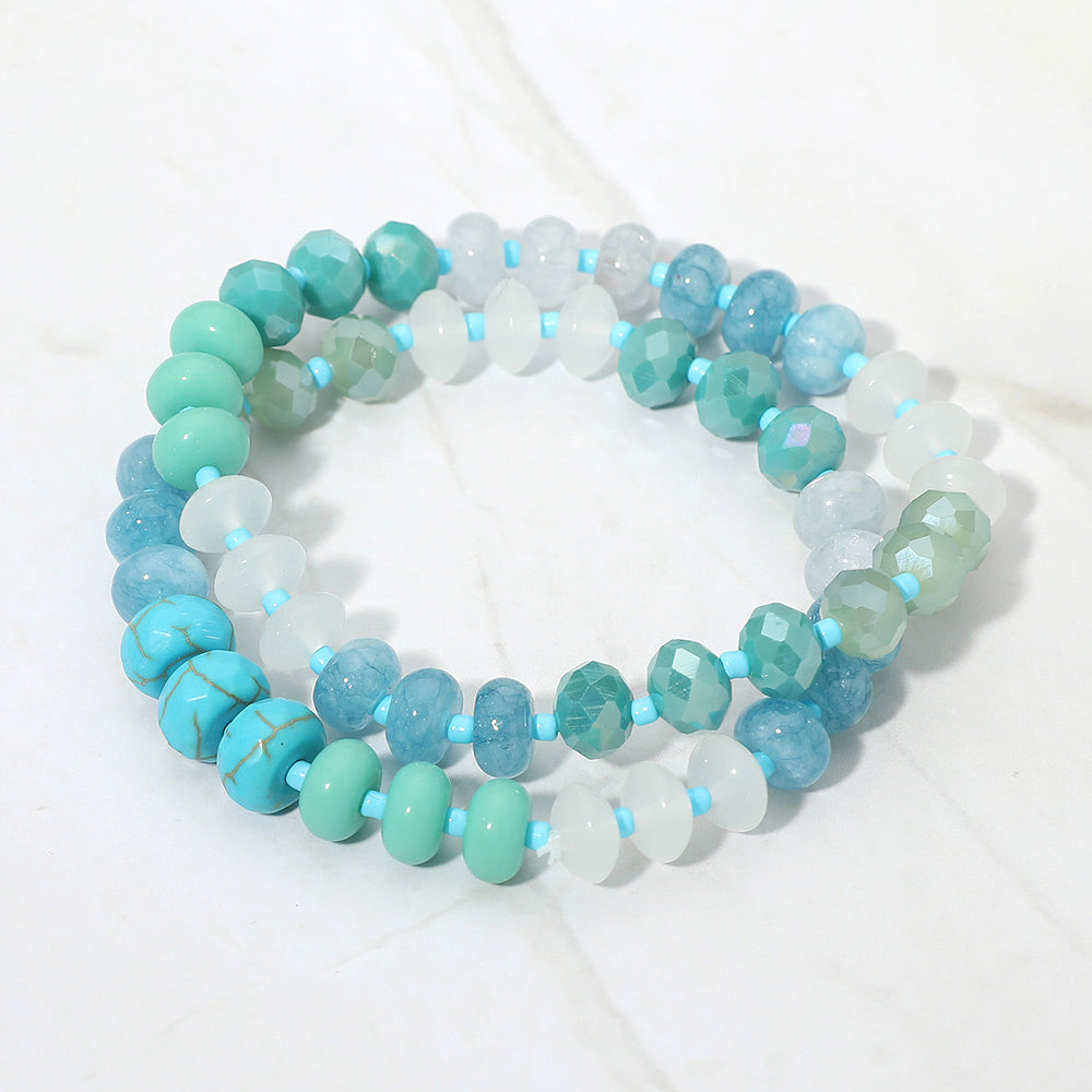 Madeline Love Turquoise 2PCS - Faceted Pebble Beaded Stretch Multi Layered Bracelets