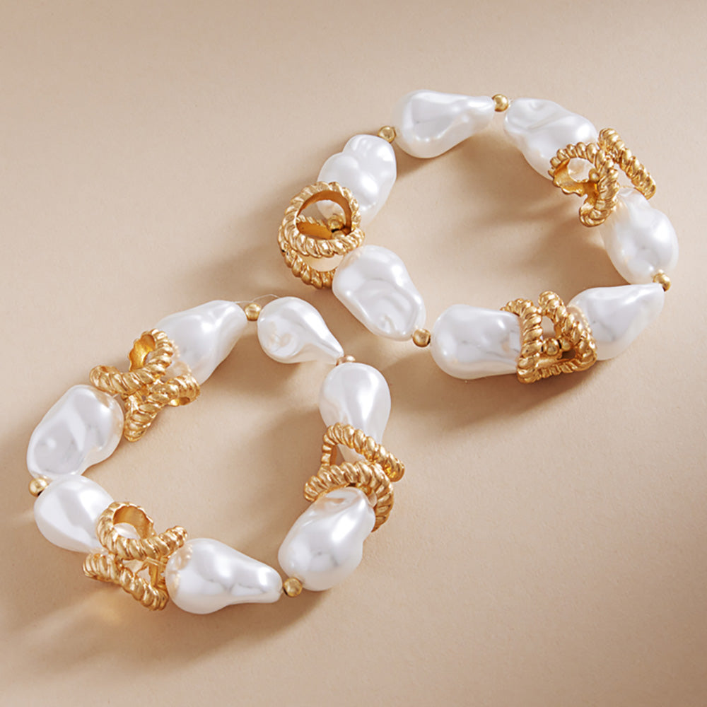 Madeline Love Gold 2PCS - Metal Rope Pearl Beaded Stretch Multi Layered Bracelets