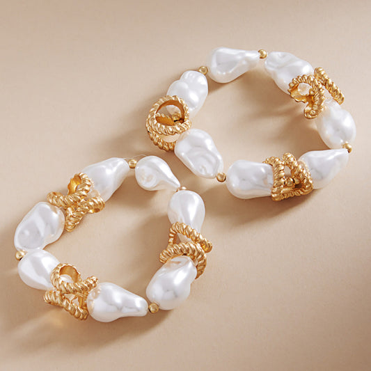Madeline Love Gold 2PCS - Metal Rope Pearl Beaded Stretch Multi Layered Bracelets