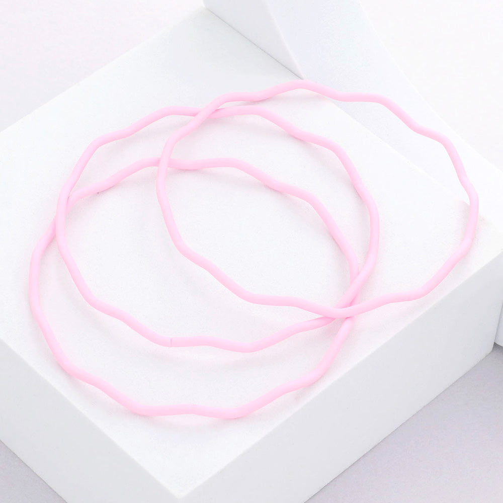 Madeline Love Pink 3PCS - Zigzag Chevron Wavy Bangle Bracelets - desc