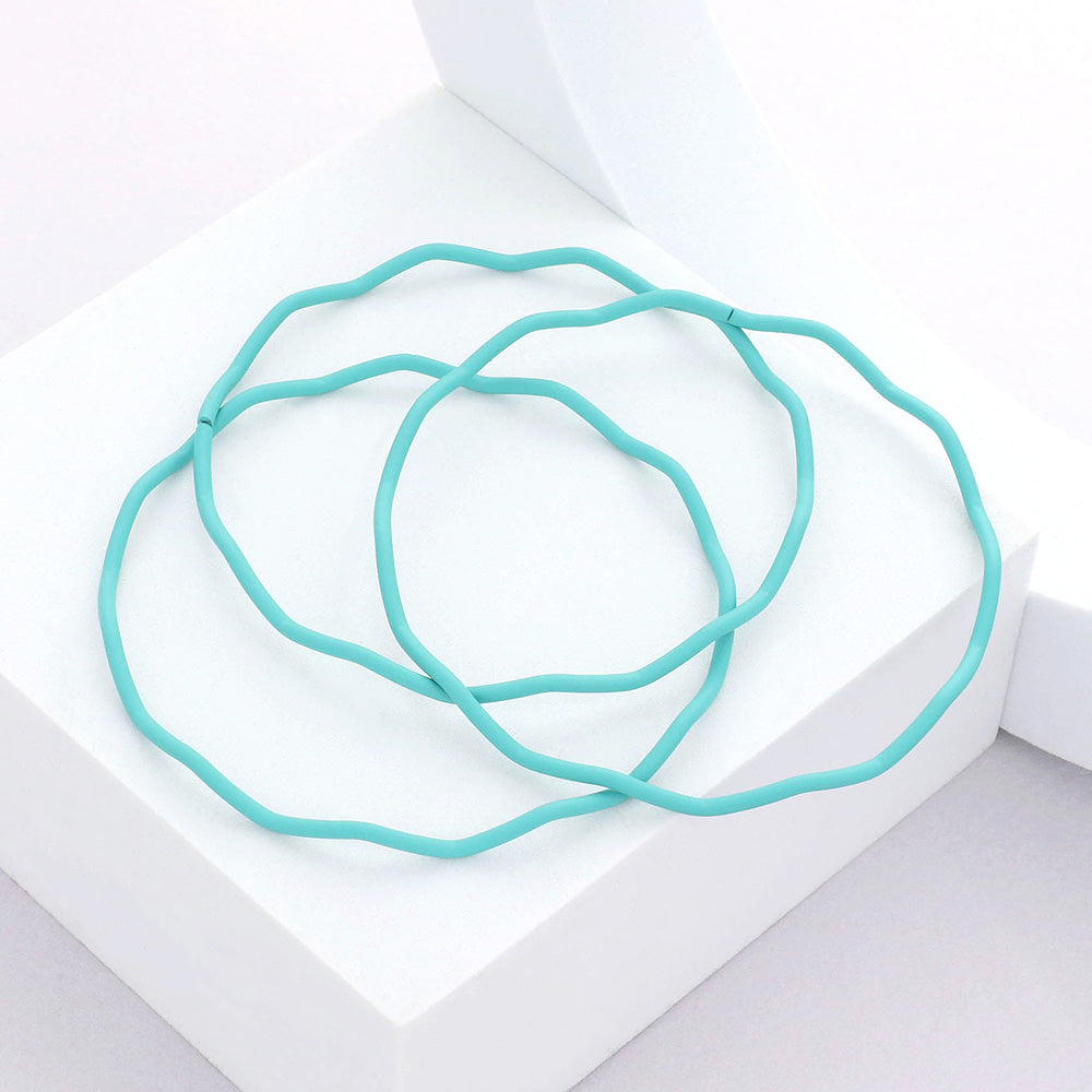 Madeline Love Turquoise 3PCS - Zigzag Chevron Wavy Bangle Bracelets - desc