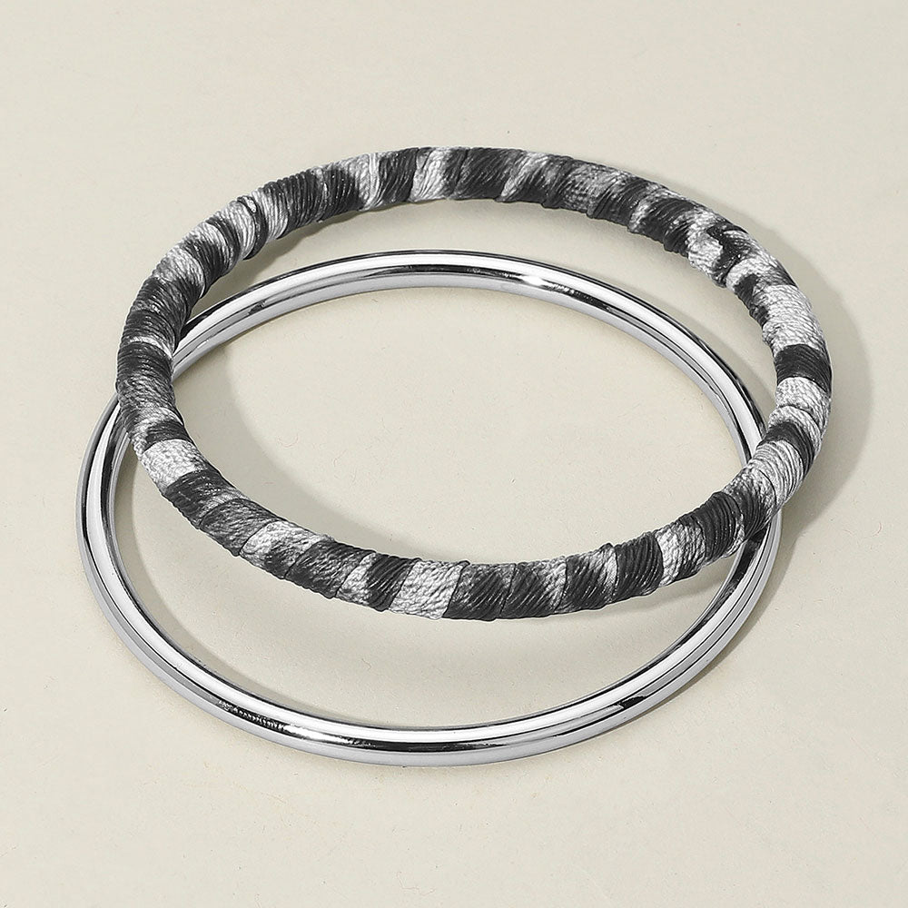 Madeline Love Gold, Gray 2PCS - Metal Leopard Fabric Covered Bangle Layered Bracelets