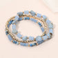 Madeline Love Blue, Gold 3PCS - Resin Pebble Metal Ball Beaded Stretch Multi Layered Bracelets