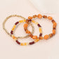 Madeline Love Brown, Gold 3PCS - Resin Pebble Metal Ball Beaded Stretch Multi Layered Bracelets - extra