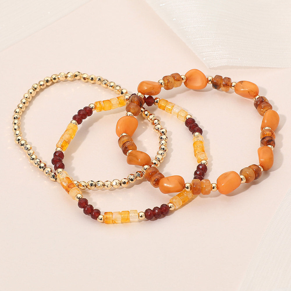 Madeline Love Brown, Gold 3PCS - Resin Pebble Metal Ball Beaded Stretch Multi Layered Bracelets - extra