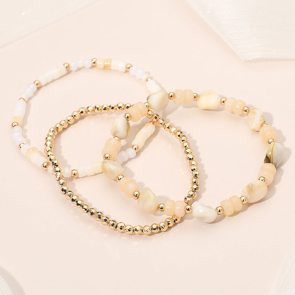 Madeline Love Gold, Ivory 3PCS - Resin Pebble Metal Ball Beaded Stretch Multi Layered Bracelets - extra