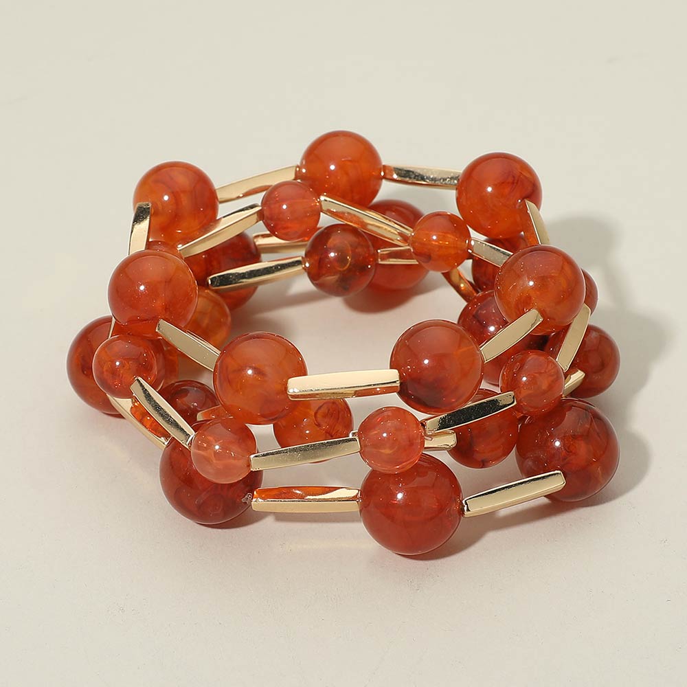 Madeline Love Tortoise 4PCS - Round Ball Metal Bar Beaded Stretch Multi Layered Bracelets