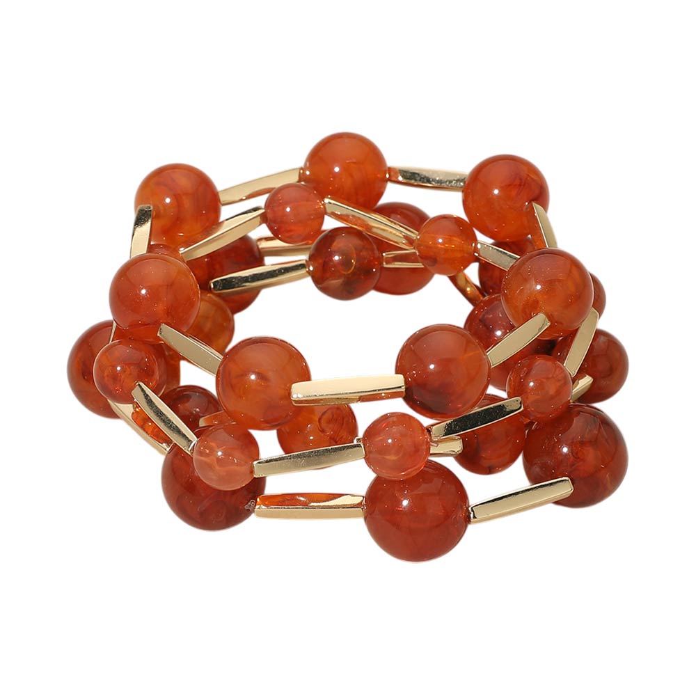 Madeline Love Tortoise 4PCS - Round Ball Metal Bar Beaded Stretch Multi Layered Bracelets - desc