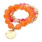 Madeline Love Fuchsia 3PCS - Hammered Metal Disc Charm Accent Beaded Stretch Multi Layered Bracelets - extra