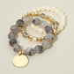 Madeline Love Gray 3PCS - Hammered Metal Disc Charm Accent Beaded Stretch Multi Layered Bracelets - extra