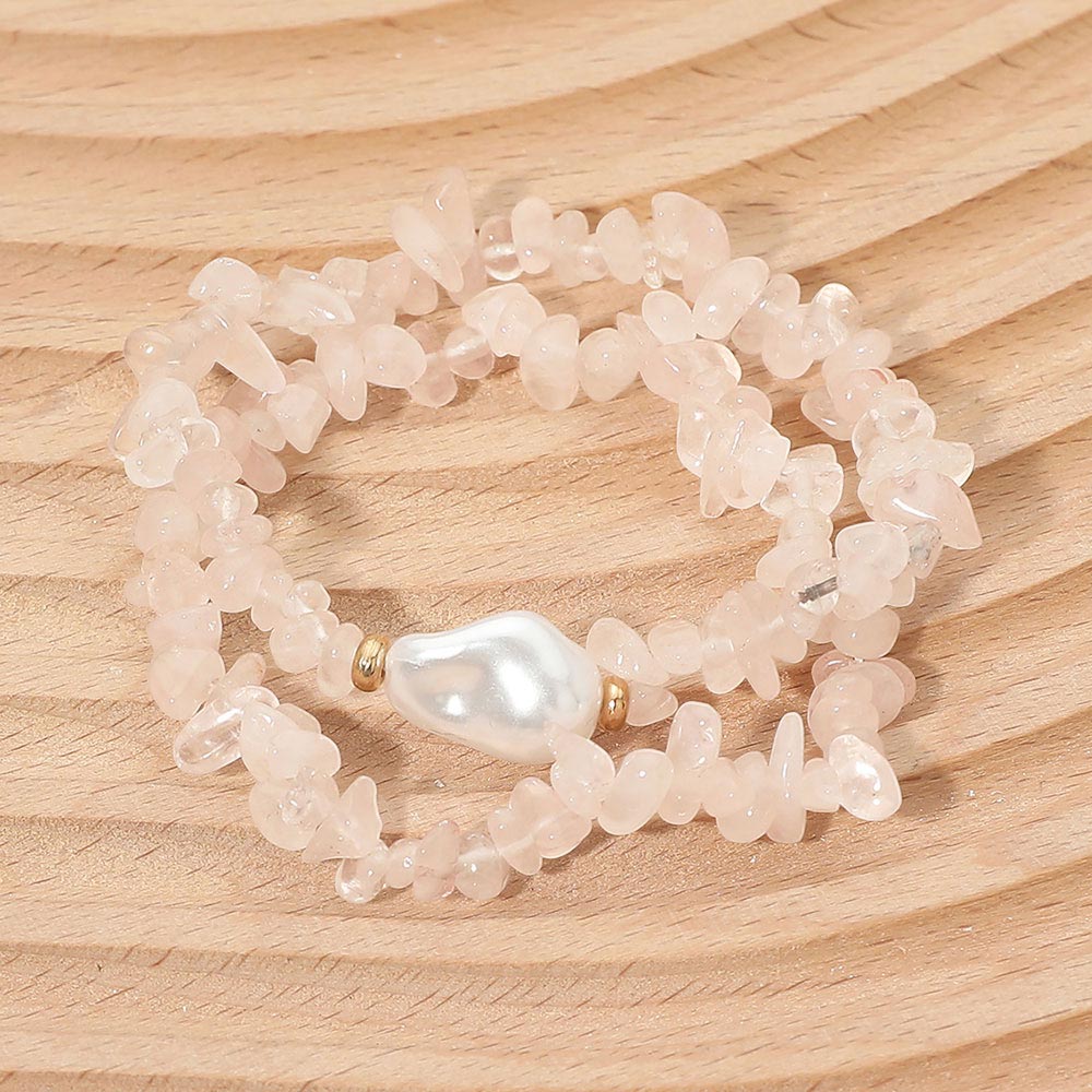 Madeline Love Gold, Rose Organic Shaped Pearl Accent Semi Precious Pebble Stone Beaded Stretch Multi Layered Bracelets