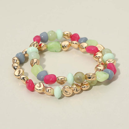 Madeline Love Fuchsia 2PCS - Multicolor Pebble Beaded Stretch Multi Layered Bracelets