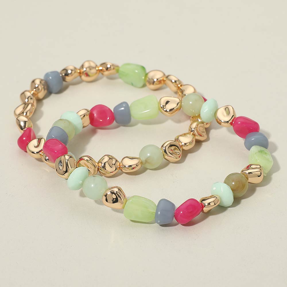 Madeline Love Fuchsia 2PCS - Multicolor Pebble Beaded Stretch Multi Layered Bracelets - extra