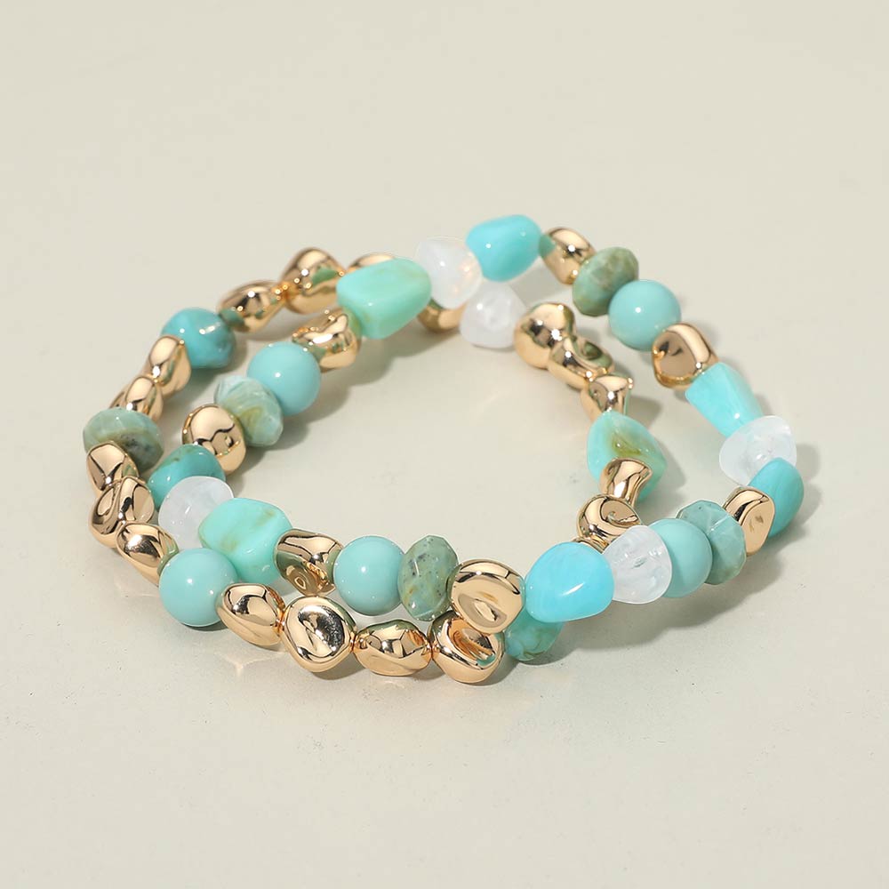 Madeline Love Turquoise 2PCS - Multicolor Pebble Beaded Stretch Multi Layered Bracelets