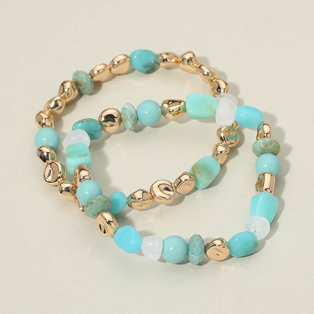 Madeline Love Turquoise 2PCS - Multicolor Pebble Beaded Stretch Multi Layered Bracelets - extra