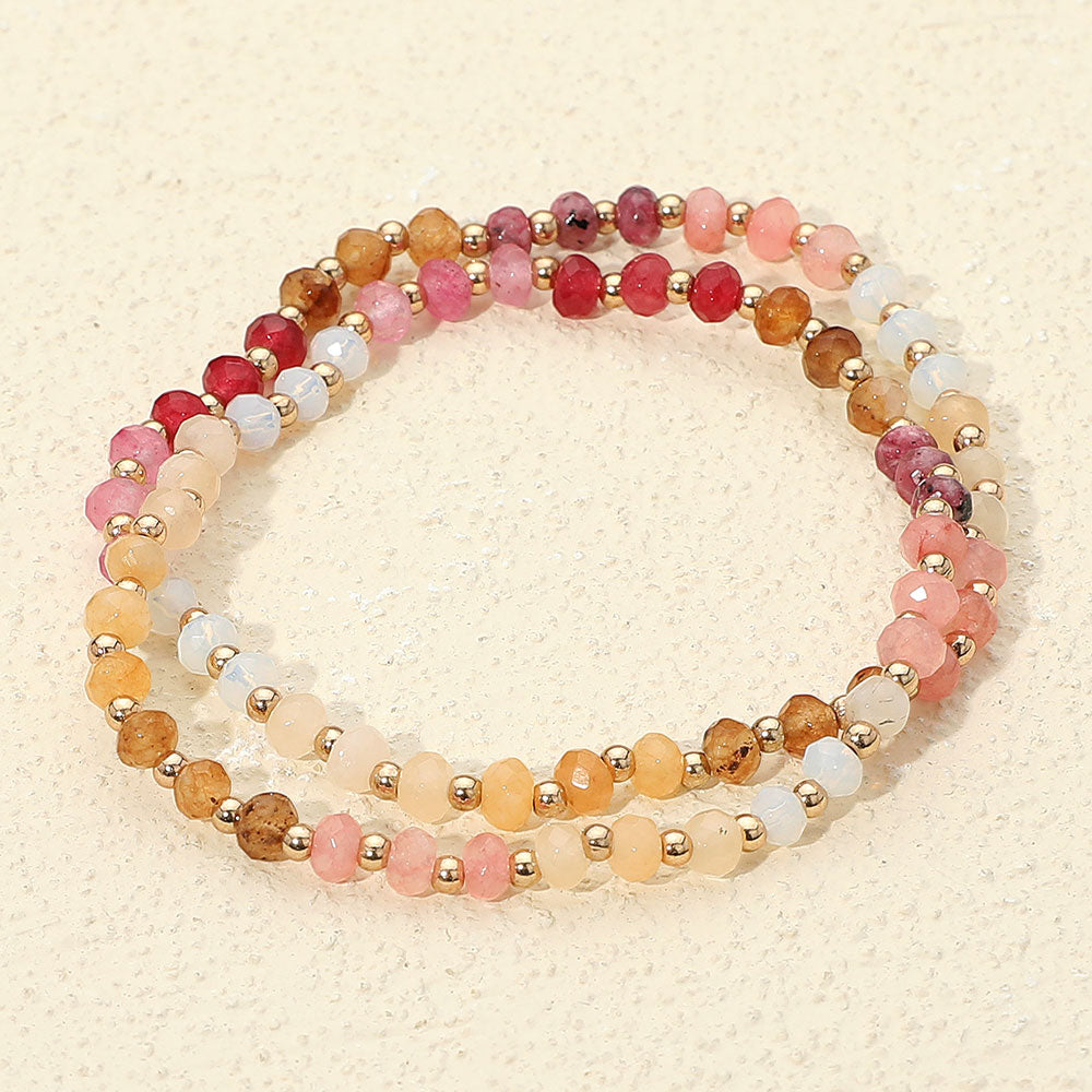 Madeline Love Gold, Pink 2PCS - Faceted Beaded Stretch Multi Layered Bracelets
