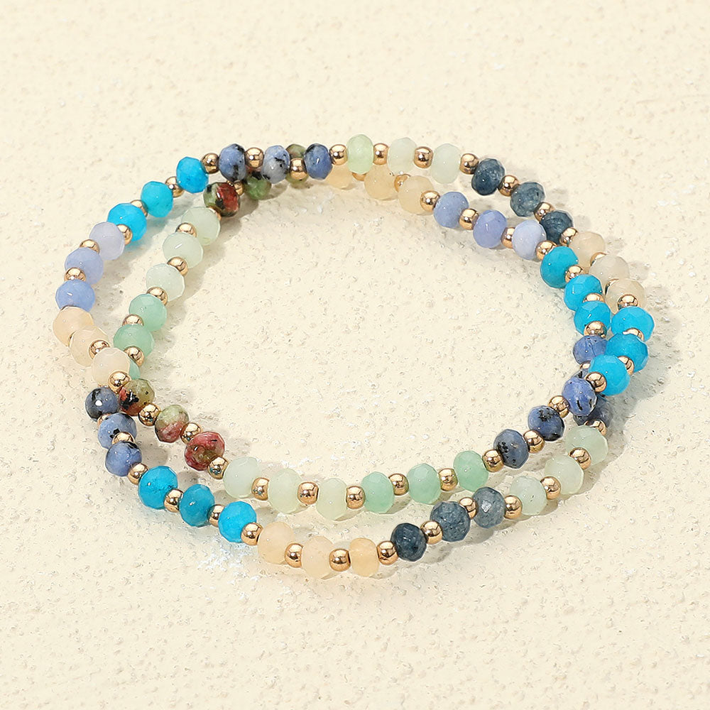 Madeline Love Gold, Turquoise 2PCS - Faceted Beaded Stretch Multi Layered Bracelets