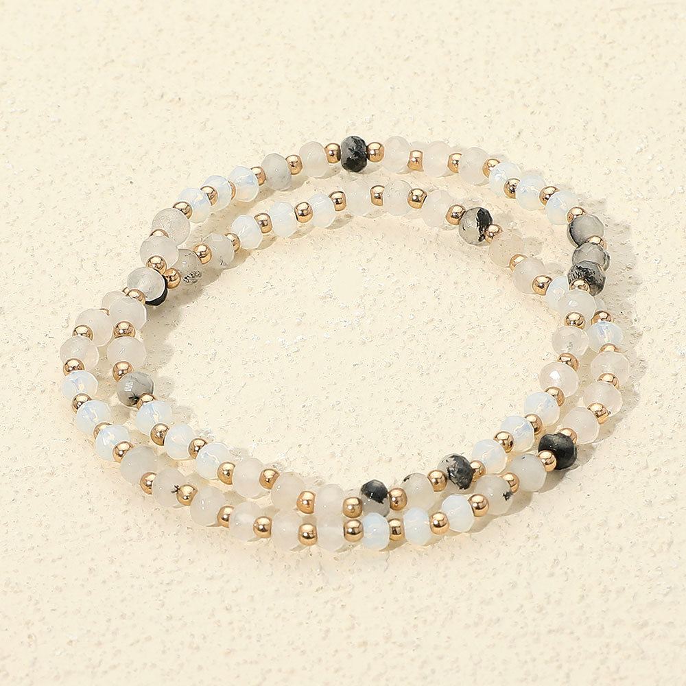 Madeline Love Gold, White 2PCS - Faceted Beaded Stretch Multi Layered Bracelets