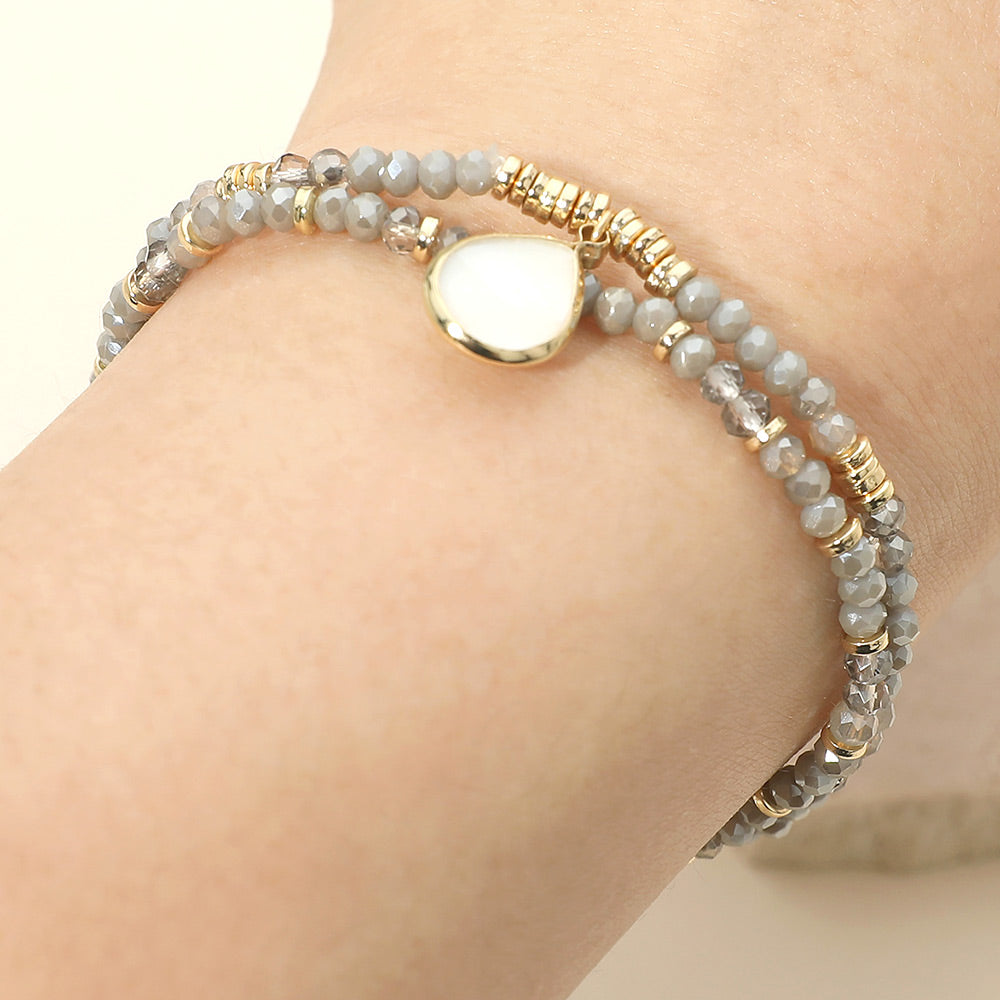 Madeline Love Gold, Gray Mother of Pearl Teardrop Charm Faceted Beaded Stretch Multi Layered Bracelets