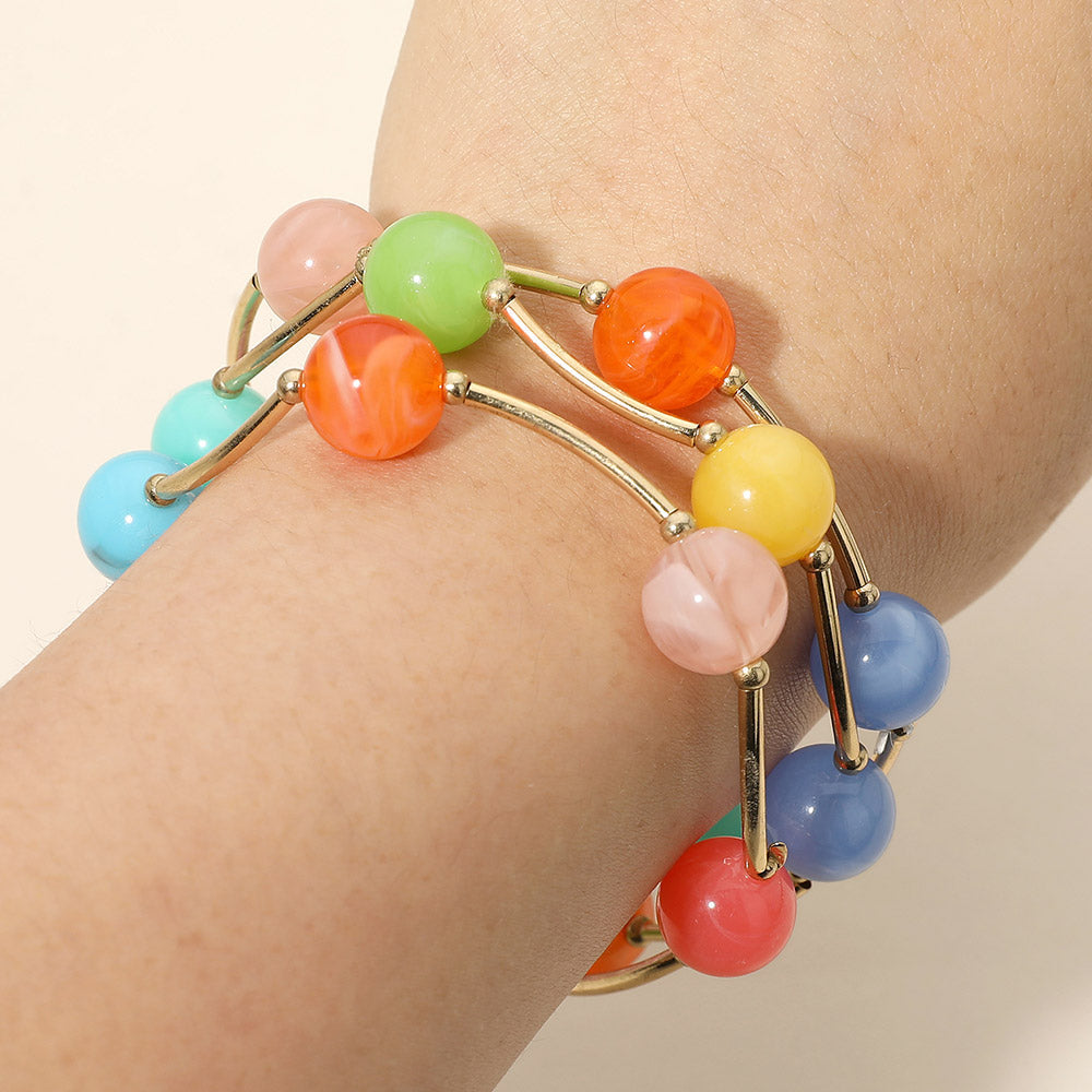 Madeline Love Multi Round Ball Curved Bar Beaded Stretch Multi Layered Bracelets