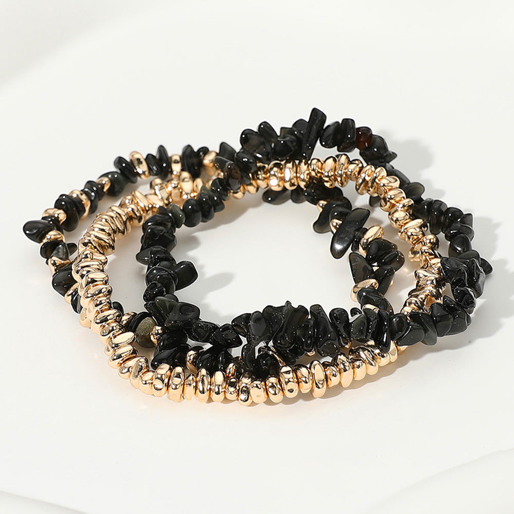 Madeline Love Black Natural Stone Metal Beaded Stretch Multi Layered Bracelets