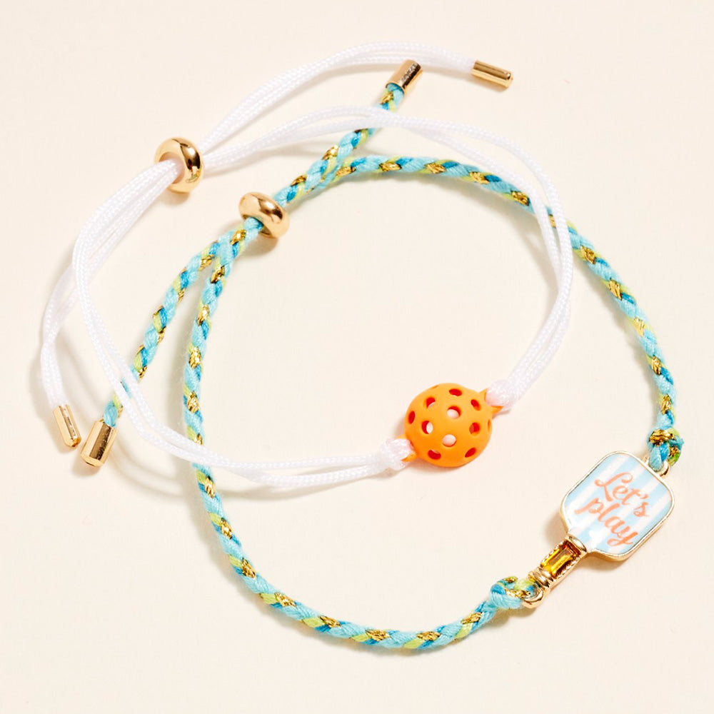 Madeline Love Light Blue 2PCS - LETS PLAY Pickleball Paddle Ball Accent Adjustable Cinch Pull Tie Bracelets