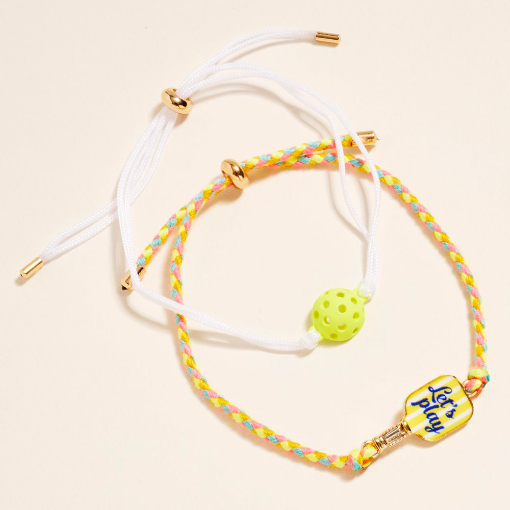 Madeline Love Yellow 2PCS - LETS PLAY Pickleball Paddle Ball Accent Adjustable Cinch Pull Tie Bracelets