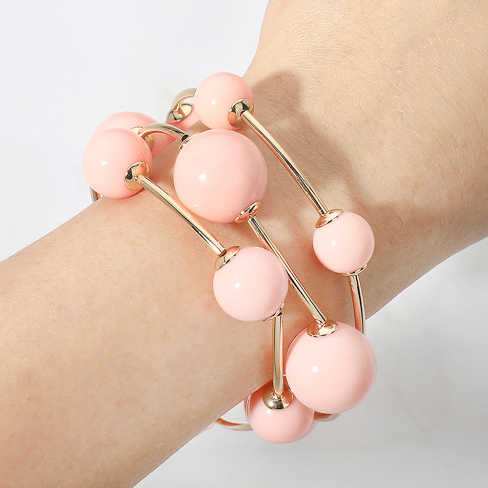 Madeline Love Gold, Peach Resin Ball Metal Bar Beaded Stretch Stackable Multi Layered Bracelets