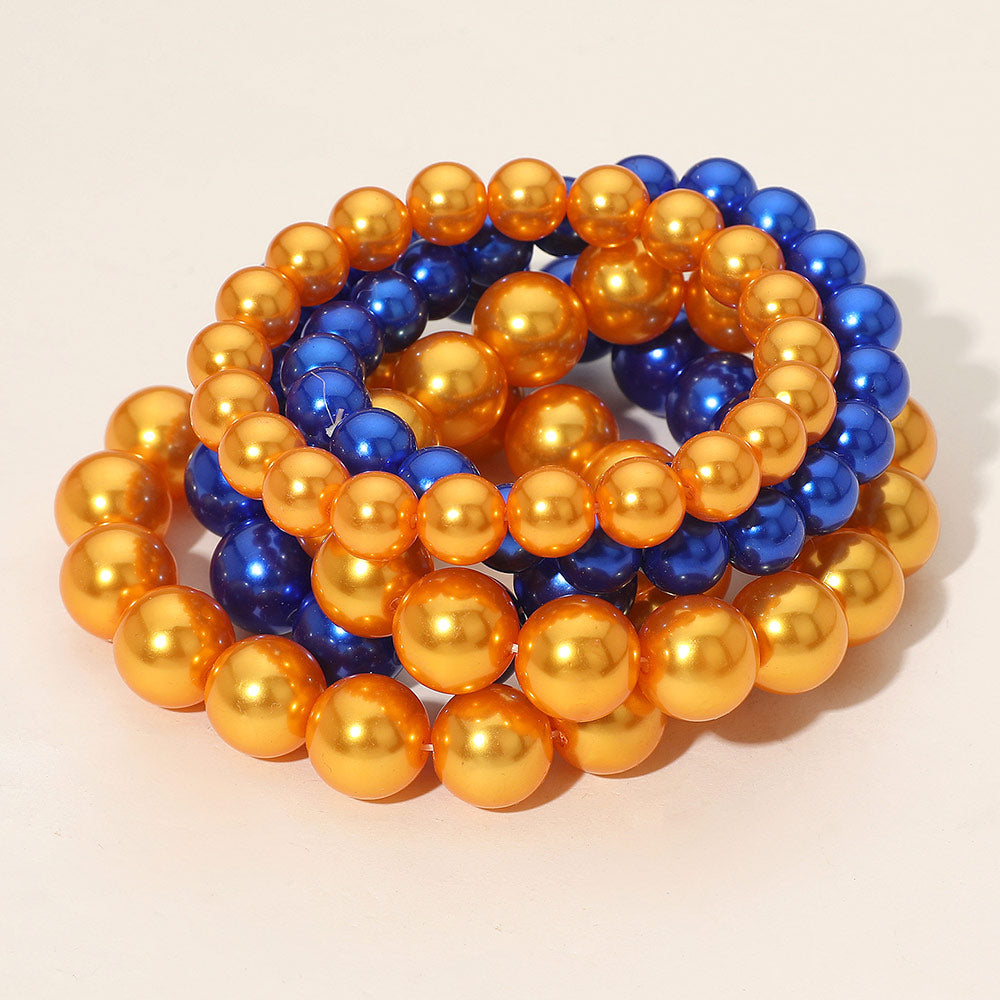 Madeline Love Blue, Yellow 5PCS - Pearl Multi Layered Stretch Bracelets