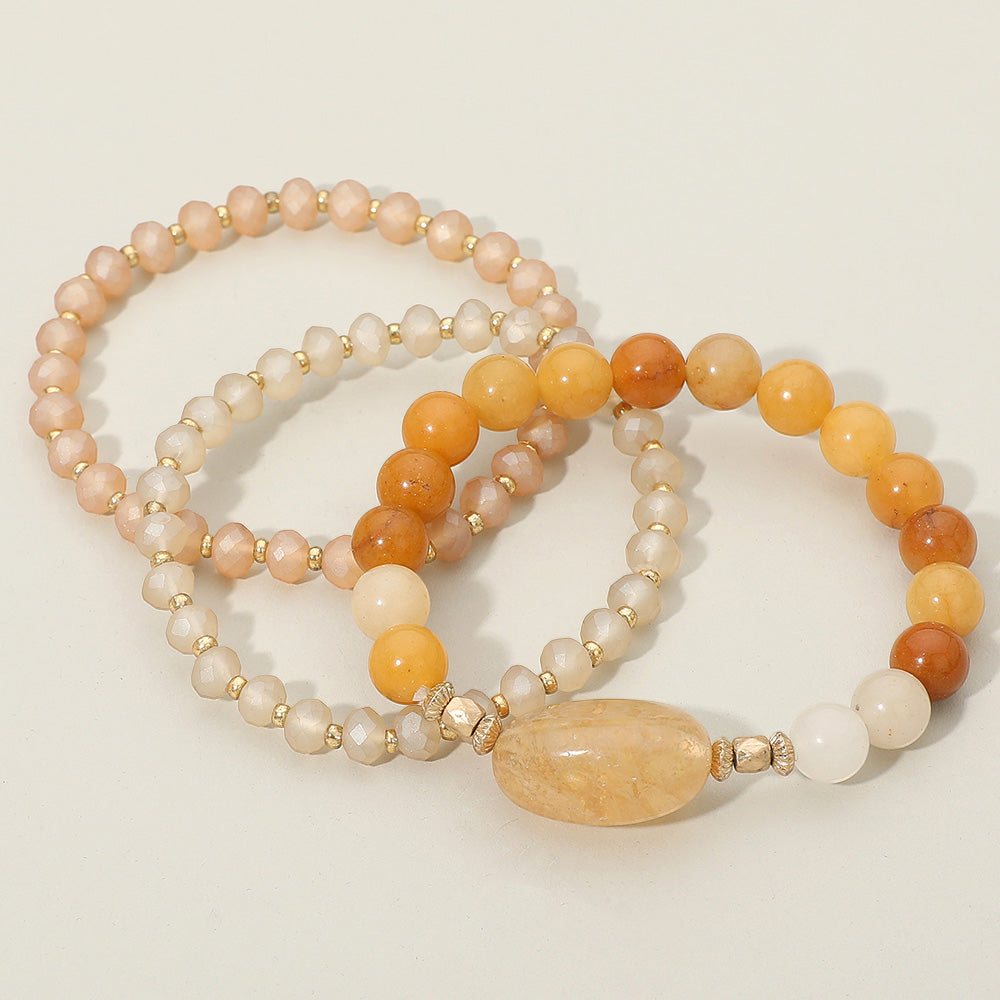 Madeline Love Multi, Neutral 3PCS - Semi Precious Stone Beaded Stretch Bracelets - extra