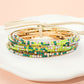 Madeline Love Emerald, Gold Ribbon Colorful Rhinestone Layered Stretch Bracelets